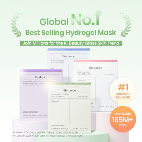 BIODANCE Refreshing Sea Kelp Real Deep Face Mask 4 Pcs | Hydrogel Overnight Mask | Calming, Oil & Sebum Control | Korean Mask for Glass Skin | Korean Skincare