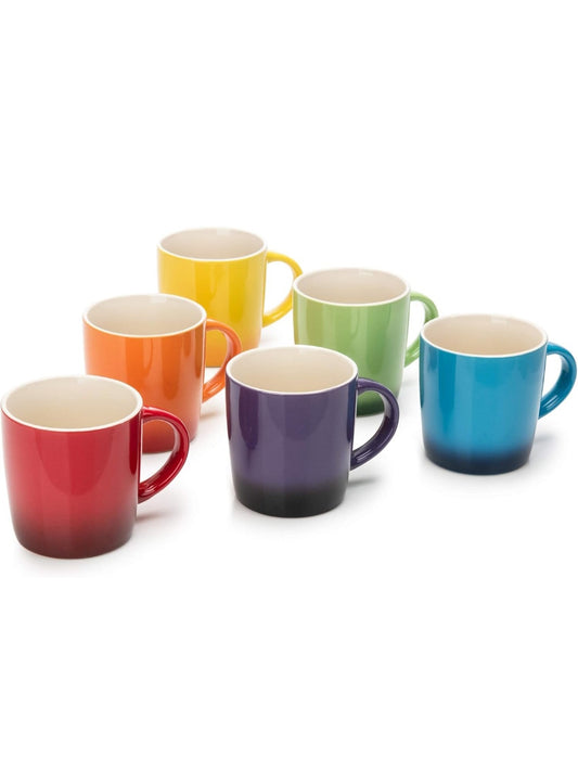 Dawsons Living Multi-Coloured Stoneware Mugs Set - Wide Tea Coffee and Hot Chocolate Cups - Set of 6-11 oz / 312ml