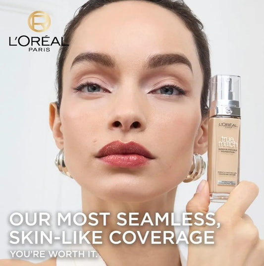 L'Oréal Paris Foundation for Face, Skincare Infused with Hyaluronic Acid, True Match Hydrating Liquid Foundation for All Skin Tones, SPF 16, 1N Ivory, 30 ml