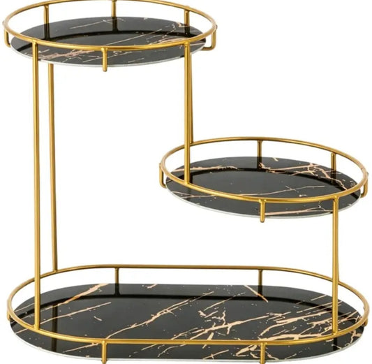 Double-layer bathroom countertop storage rack, gold-plated metal vanity storage shelf with glass tray, cosmetics and skincare product organizer, suitable for bathroom, bedroom and vanity.