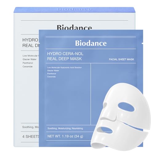 BIODANCE Hydro Cera-nol Real Deep Face Mask 4 Pcs | Hydrogel Overnight Mask | Soothing, Moisturising and Nutritious Care | Korean Face Mask for Glass Skin | Korean Skincare