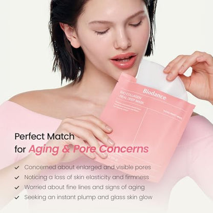BIODANCE Bio-Collagen Real Deep Face Mask 4 Pcs | Hydrogel Overnight Mask | Pore Minimizing and Elasticity Improvement | Korean Face Mask for Glass Skin | Korean Skincare