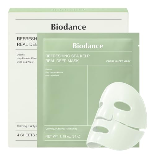 BIODANCE Refreshing Sea Kelp Real Deep Face Mask 4 Pcs | Hydrogel Overnight Mask | Calming, Oil & Sebum Control | Korean Mask for Glass Skin | Korean Skincare