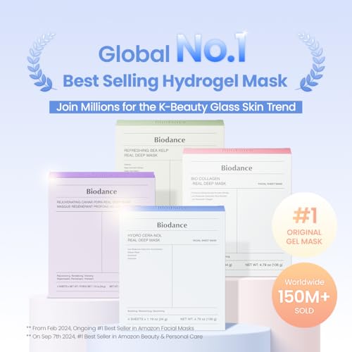 BIODANCE Hydro Cera-nol Real Deep Face Mask 4 Pcs | Hydrogel Overnight Mask | Soothing, Moisturising and Nutritious Care | Korean Face Mask for Glass Skin | Korean Skincare