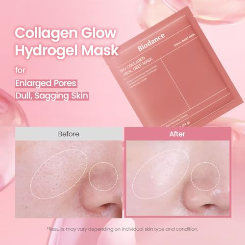 BIODANCE Bio-Collagen Real Deep Face Mask 4 Pcs | Hydrogel Overnight Mask | Pore Minimizing and Elasticity Improvement | Korean Face Mask for Glass Skin | Korean Skincare