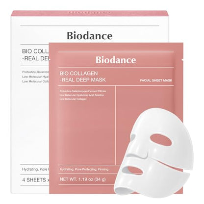 BIODANCE Bio-Collagen Real Deep Face Mask 4 Pcs | Hydrogel Overnight Mask | Pore Minimizing and Elasticity Improvement | Korean Face Mask for Glass Skin | Korean Skincare