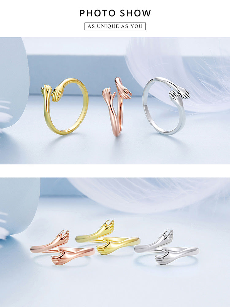Sterling Hug Open Ring
Warm Love Hand Adjustable Glossy Ring for Women, His
Big Loving Family Party Gift