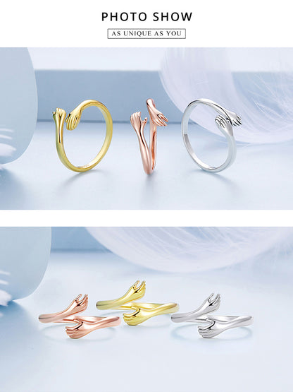 Sterling Hug Open Ring
Warm Love Hand Adjustable Glossy Ring for Women, His
Big Loving Family Party Gift