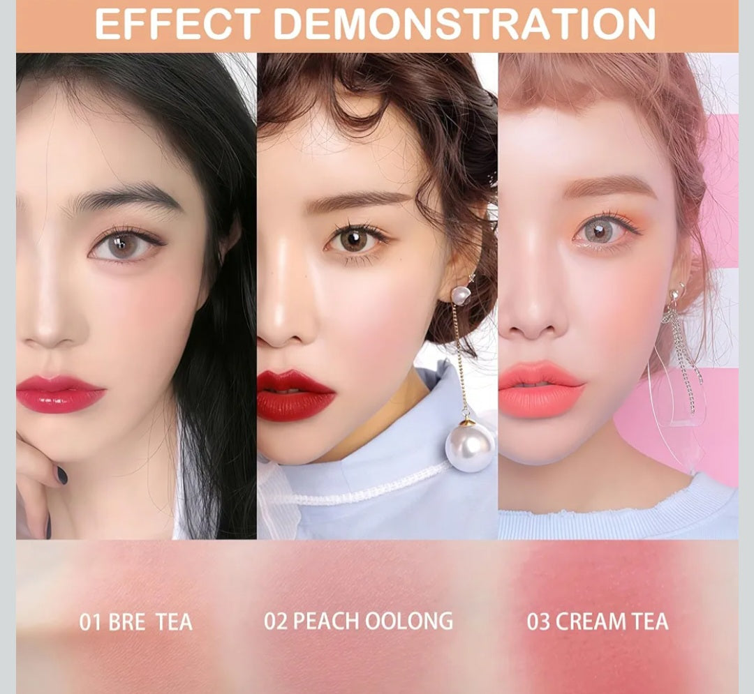 Blushers for Cheeks Make Up, 3-in-1 Powder Blush - Matte Face Blush for Long-Lasting, Sweat-Resistant, Non-Greasy Glow, Natural Look & Brighten Skin