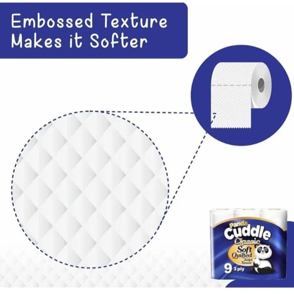 Panda 120 Pack Softensse Cuddle Toilet Rolls 3 Ply Quilted Tissue  Soft Paper
