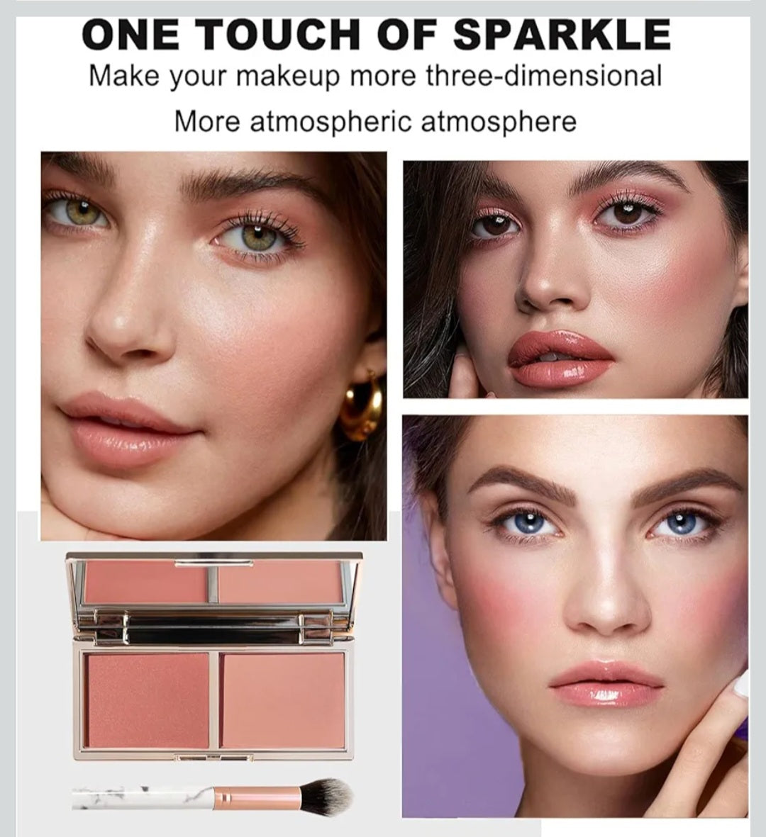 Soft Blush Makeup Powder Palette with Mirror & Brush, Matte & Shimmer Formula for Natural-Looking, Weightless & Long-Lasting Cheek Tint