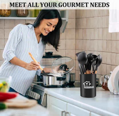 Kitchen Utensils Set, 12 PCS Silicone Cooking Utensils Set Gadgets for Cooking, Non Stick Wooden Handle Silicone Kitchen Cooking Utensils Sets Cookware