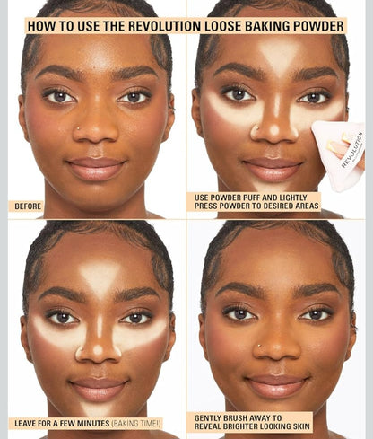 Revolution Beauty London, Loose Baking Powder, Prolongs Makeup Wear, Brightening Setting Powder, For All Skin Tones, Rose, 32g