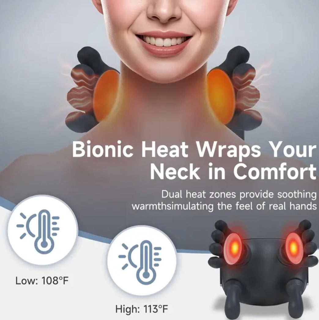 USB-Powered Neck and Shoulder Heating Massager with 6D Handcrafted Simulation Design for Neck, Shoulder, and Back Massage. It Also Provides Deep Kneading for Shoulders and Legs, Making It an Ideal Gift for the Elderly