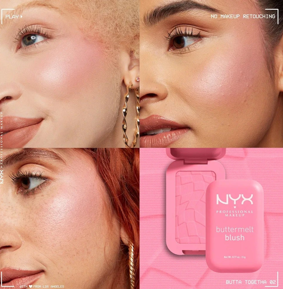 NYX Professional Makeup Buttermelt Powder Blush, Up To 12H Wear, Seamless Blending, Fade and Transfer Resistant, With Shea and Mango Butter, Vegan Formula, Shade: Butta Together