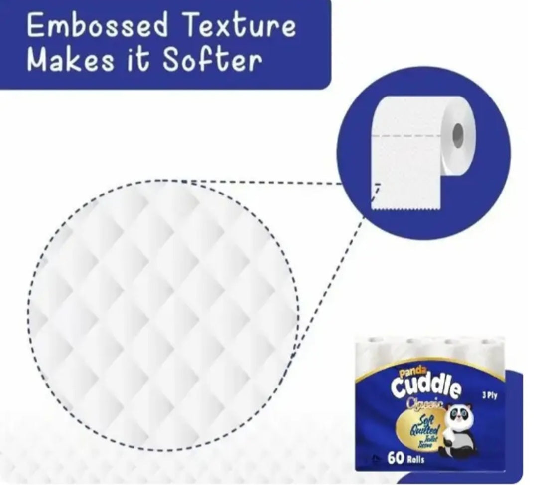 Panda 120 Pack Softensse Cuddle Toilet Rolls 3 Ply Quilted Tissue  Soft Paper