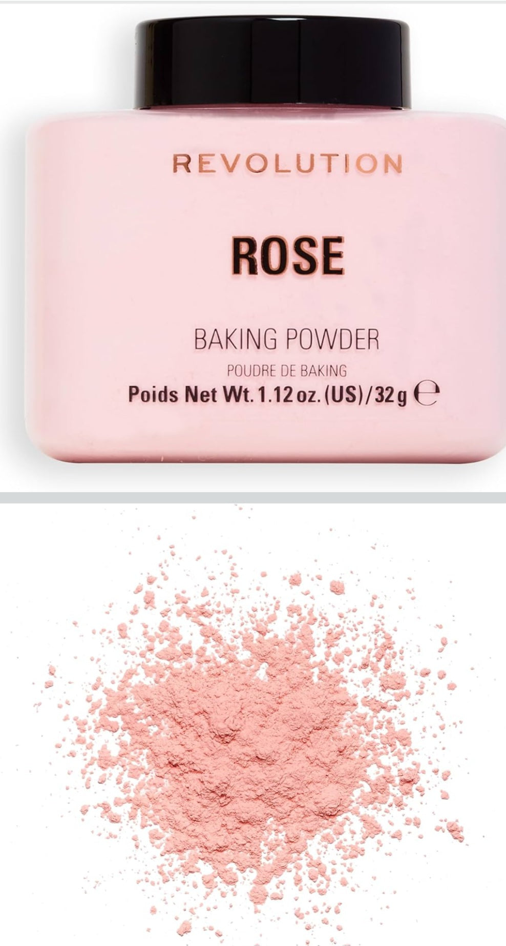 Revolution Beauty London, Loose Baking Powder, Prolongs Makeup Wear, Brightening Setting Powder, For All Skin Tones, Rose, 32g