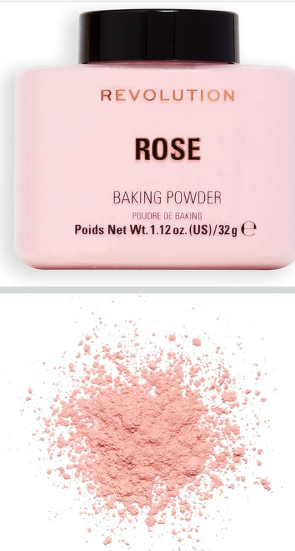 Revolution Beauty London, Loose Baking Powder, Prolongs Makeup Wear, Brightening Setting Powder, For All Skin Tones, Rose, 32g