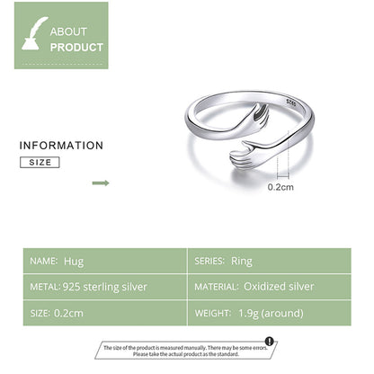 Sterling Hug Open Ring
Warm Love Hand Adjustable Glossy Ring for Women, His
Big Loving Family Party Gift