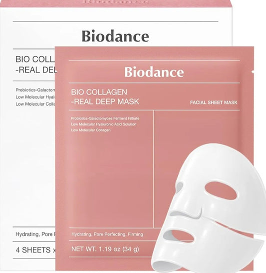 BIODANCE Bio-Collagen Real Deep Face Mask 4 Pcs | Hydrogel Overnight Mask | Pore Minimizing and Elasticity Improvement | Korean Face Mask for Glass Skin | Korean Skincare