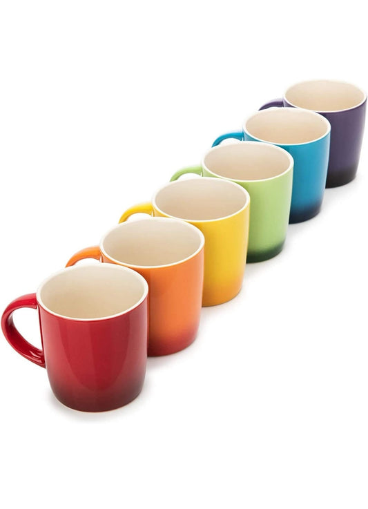 Dawsons Living Multi-Coloured Stoneware Mugs Set - Wide Tea Coffee and Hot Chocolate Cups - Set of 6-11 oz / 312ml
