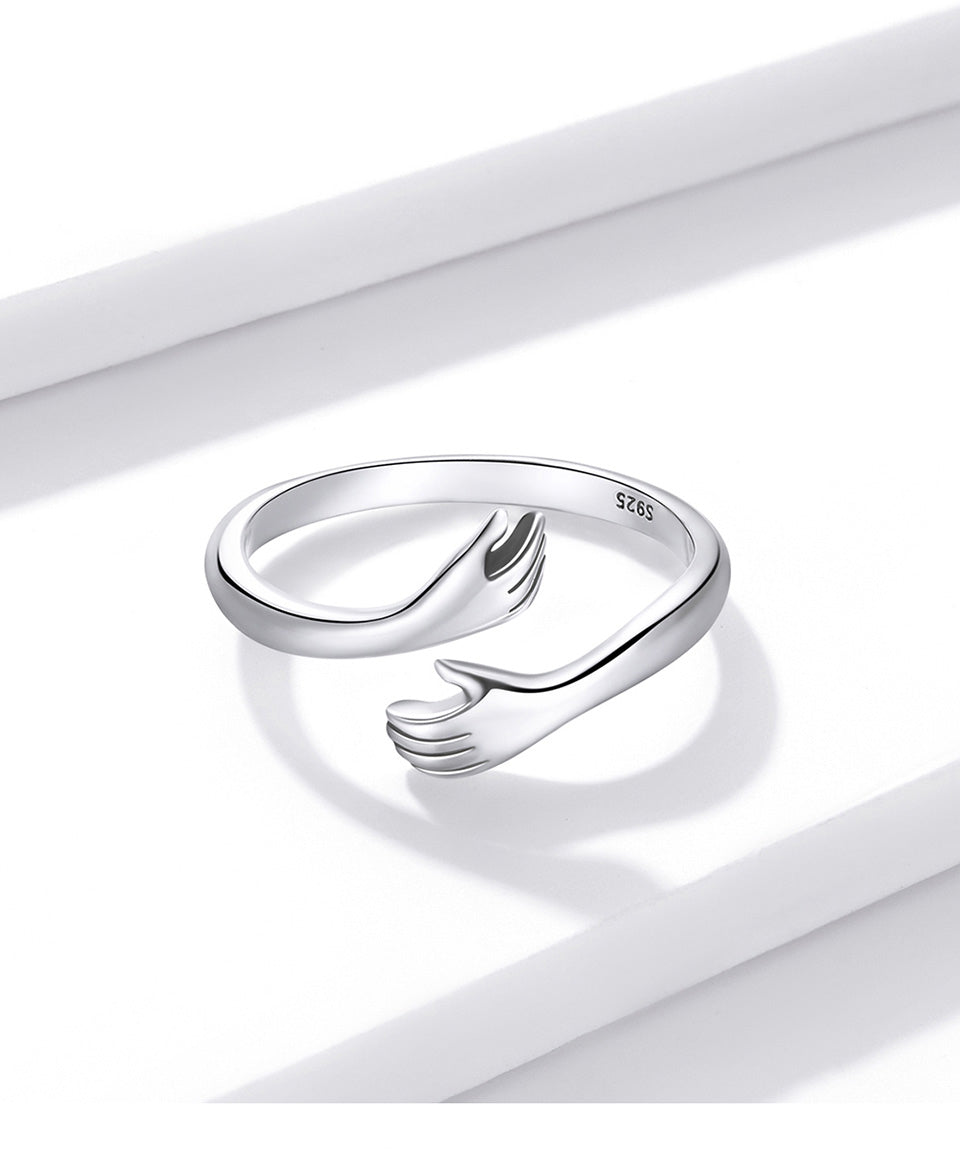 Sterling Hug Open Ring
Warm Love Hand Adjustable Glossy Ring for Women, His
Big Loving Family Party Gift