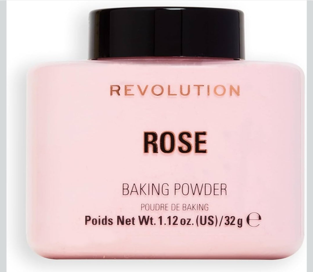 Revolution Beauty London, Loose Baking Powder, Prolongs Makeup Wear, Brightening Setting Powder, For All Skin Tones, Rose, 32g