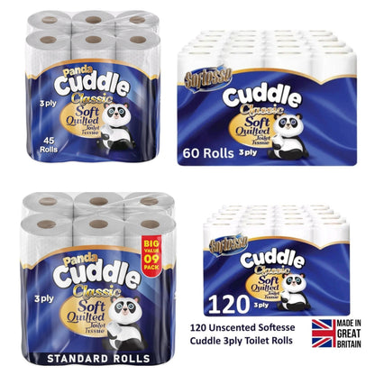 Panda Cuddle Classic 3-Ply Quilted Toilet Tissue | Pack of 9, 45, 60 & 120 Rolls | Free Delivery