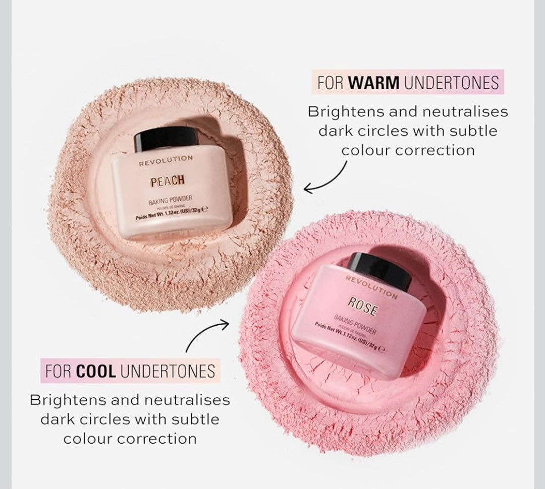 Revolution Beauty London, Loose Baking Powder, Prolongs Makeup Wear, Brightening Setting Powder, For All Skin Tones, Rose, 32g
