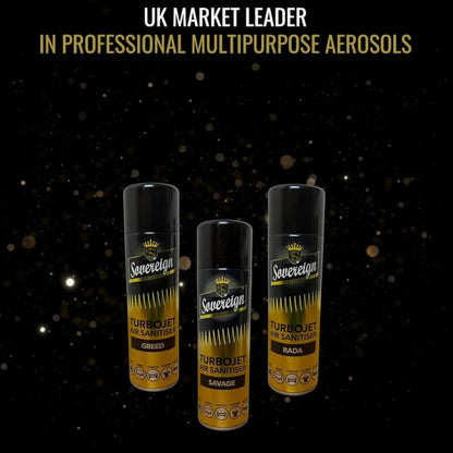 3 x Sovereign Designer Fragrances Savage Greed RADA Car Home Office Gym Turbojet Air Sanitiser Freshener Blast Spray Cans 500ml Bundle