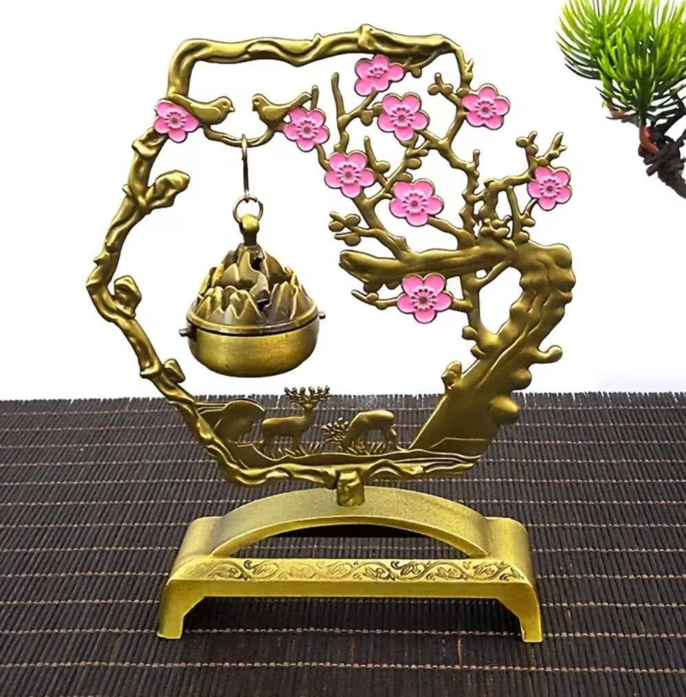 1 Lucky Auspicious Bird Plum Blossom Hanging Stove with Magpie and Fawn Incense Holder, Creative Home Indoor Desktop Decoration