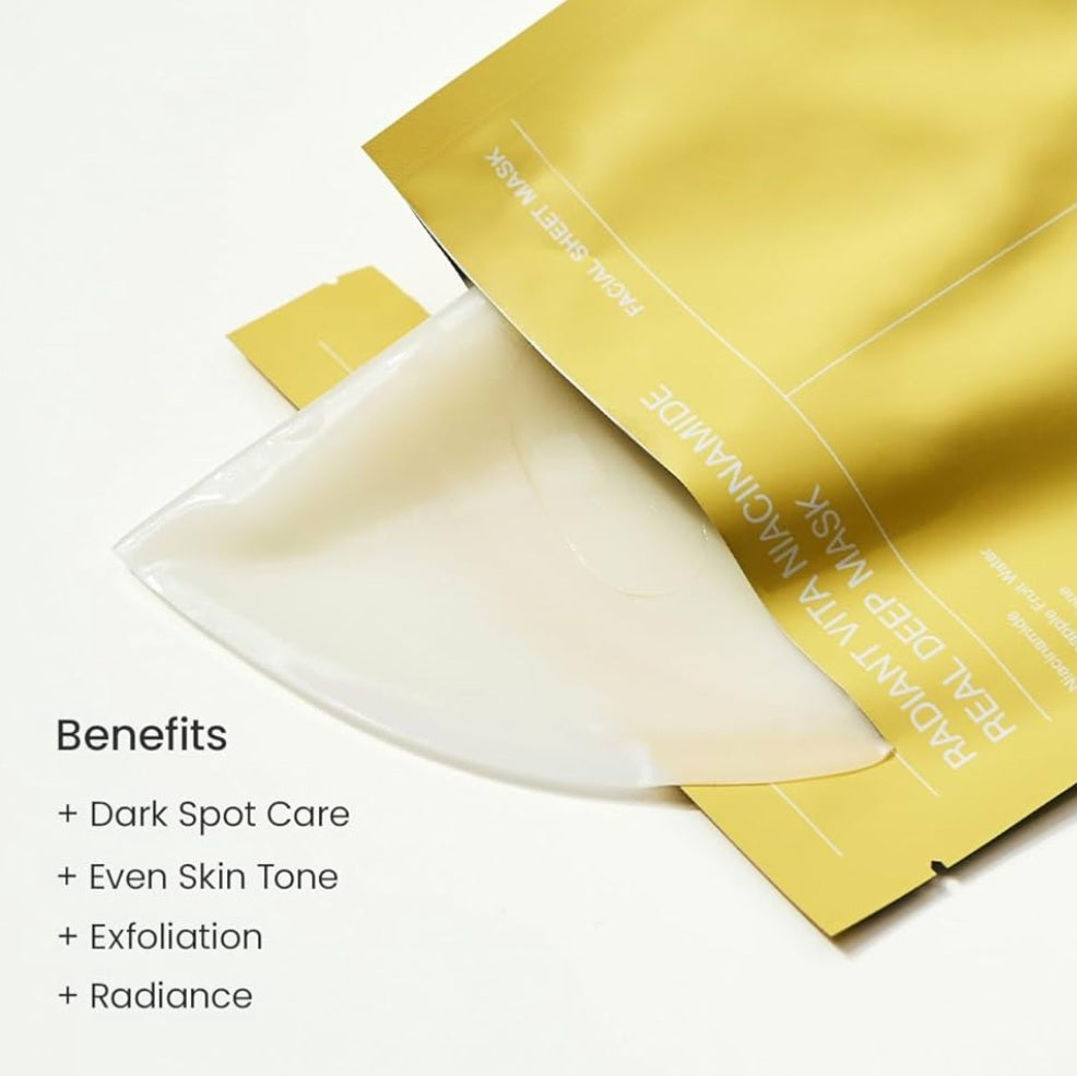 BIODANCE Radiant Vita Niacinamide Real Deep Face Mask 4 Pcs | Hydrogel Overnight Mask | Tone Correction, Texture Refining and Radiant Glow | Korean Face Mask for Glass Skin | Korean Skincare