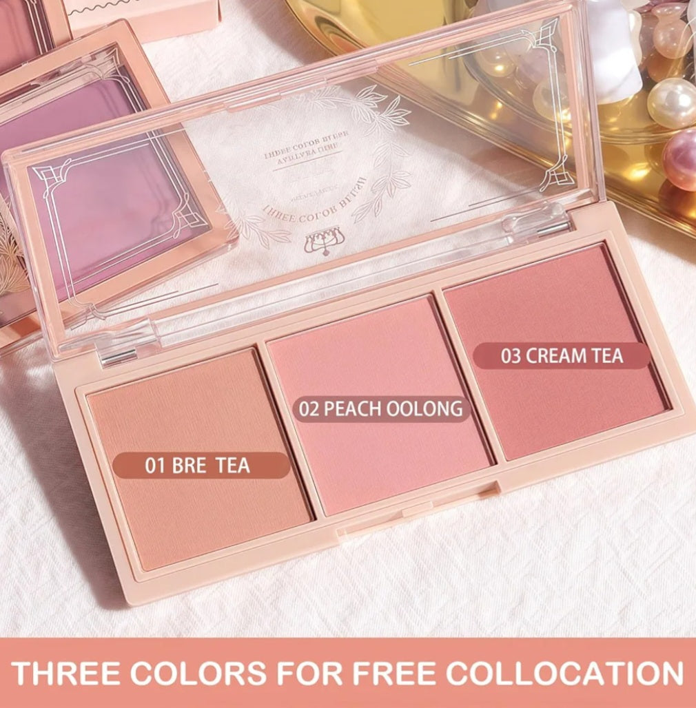 Blushers for Cheeks Make Up, 3-in-1 Powder Blush - Matte Face Blush for Long-Lasting, Sweat-Resistant, Non-Greasy Glow, Natural Look & Brighten Skin