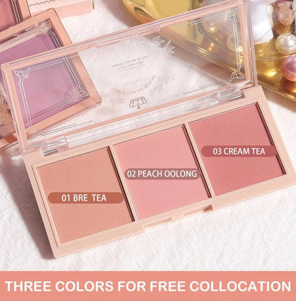 Blushers for Cheeks Make Up, 3-in-1 Powder Blush - Matte Face Blush for Long-Lasting, Sweat-Resistant, Non-Greasy Glow, Natural Look & Brighten Skin