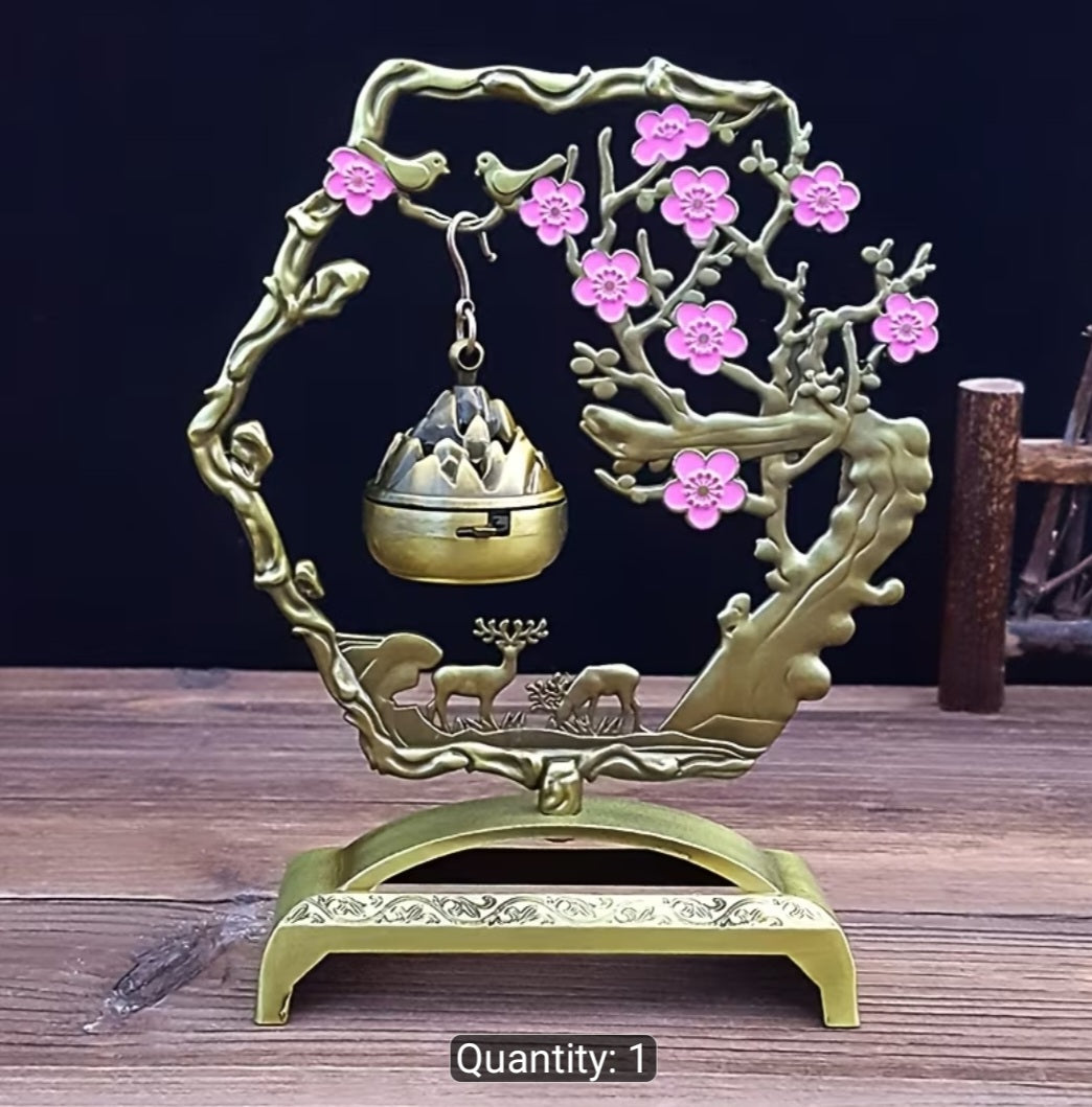 1 Lucky Auspicious Bird Plum Blossom Hanging Stove with Magpie and Fawn Incense Holder, Creative Home Indoor Desktop Decoration