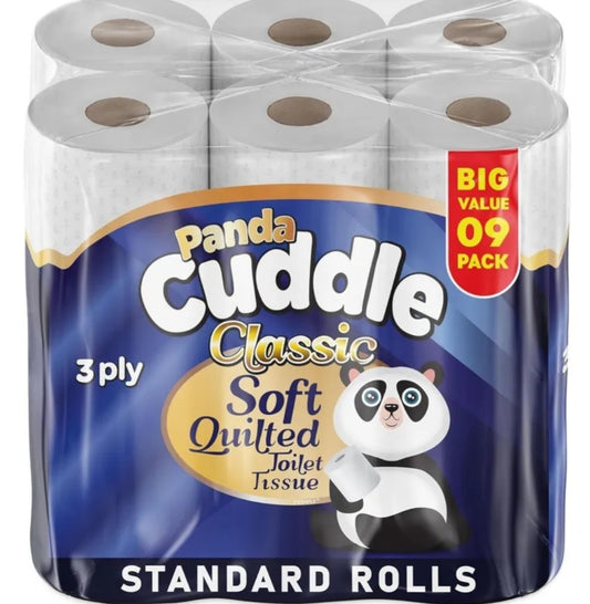 Panda Cuddle Soft Quilted 3 Ply Toilet Tissue 9 Rolls - 9 PACK LOO ROLL