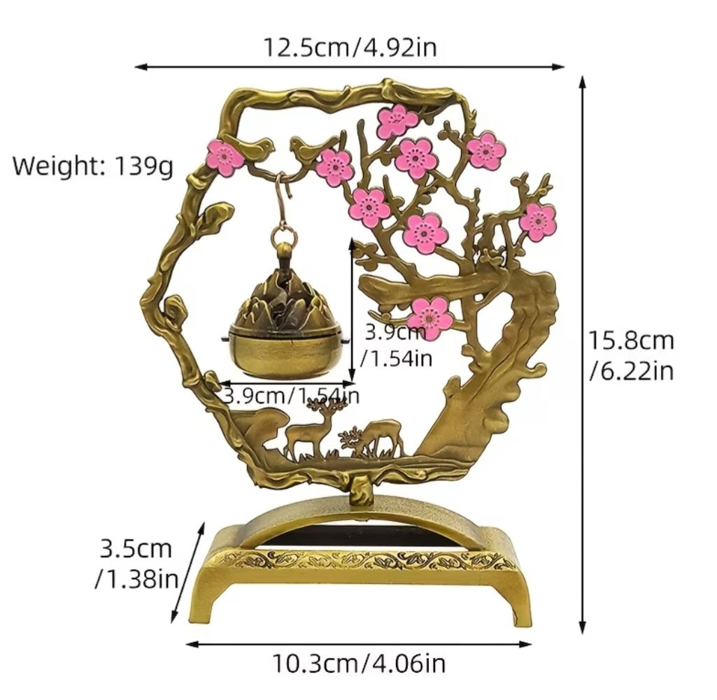 1 Lucky Auspicious Bird Plum Blossom Hanging Stove with Magpie and Fawn Incense Holder, Creative Home Indoor Desktop Decoration