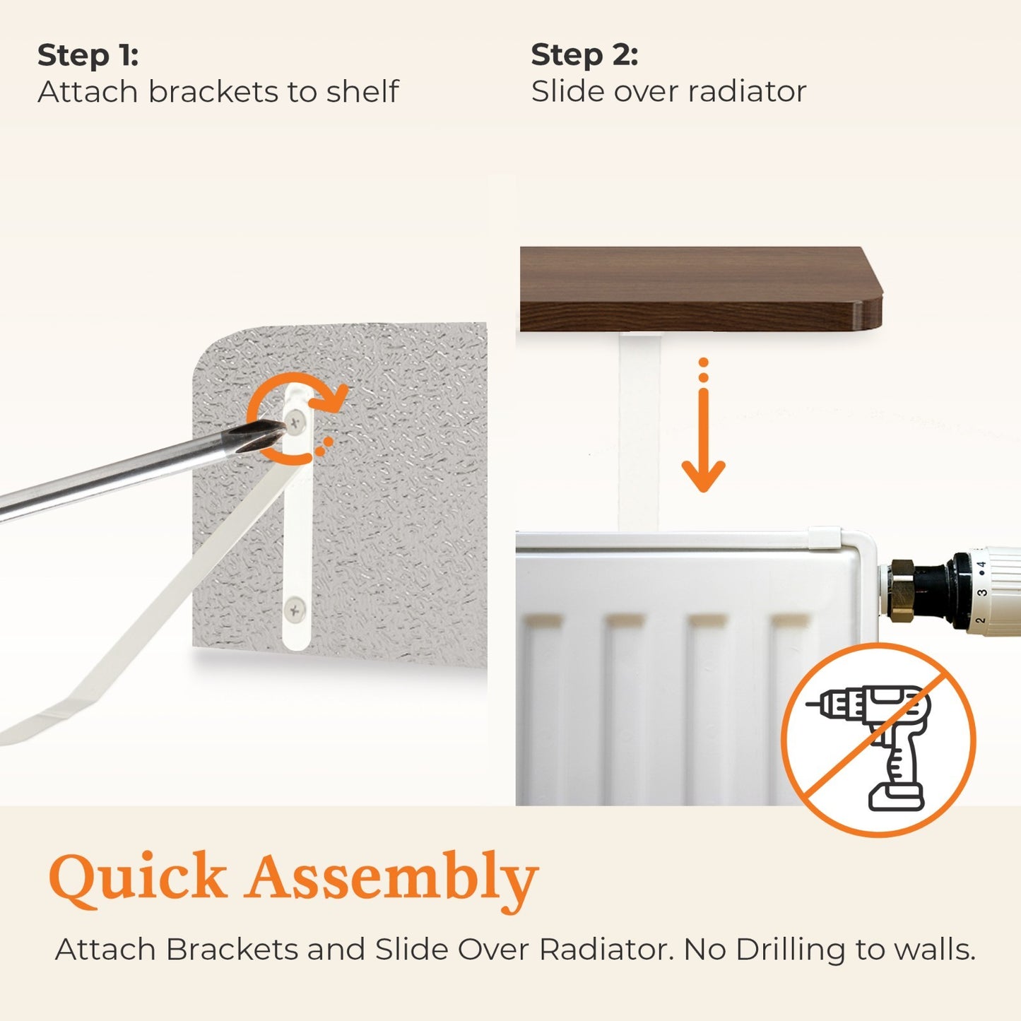 Radiator Shelf with Foil Insulation - MDF Wooden No Drill Shelves with Brackets 60 cm oak