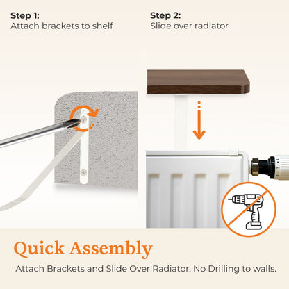 Radiator Shelf with Foil Insulation - MDF Wooden No Drill Shelves with Brackets 60 cm oak