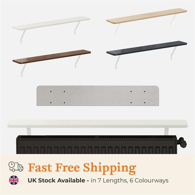 Radiator Shelf with Foil Insulation - MDF Wooden No Drill Shelves with Brackets 60 cm oak