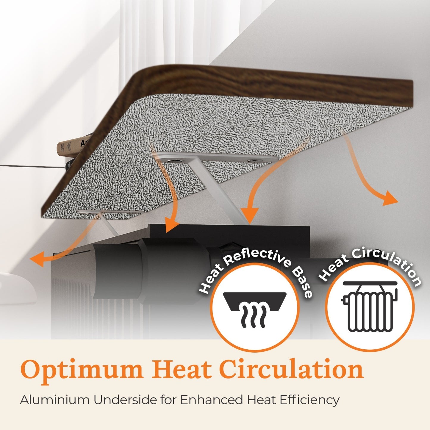 Radiator Shelf with Foil Insulation - MDF Wooden No Drill Shelves with Brackets 60 cm oak