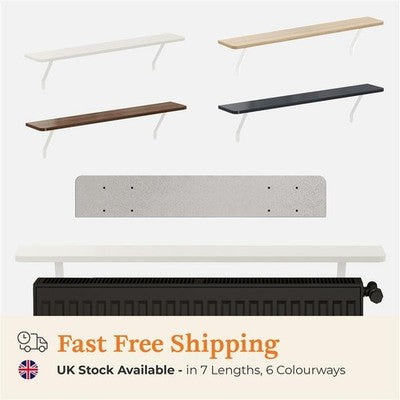 Radiator Shelf with Foil Insulation - MDF Wooden No Drill Shelves with Brackets 60 cm oak